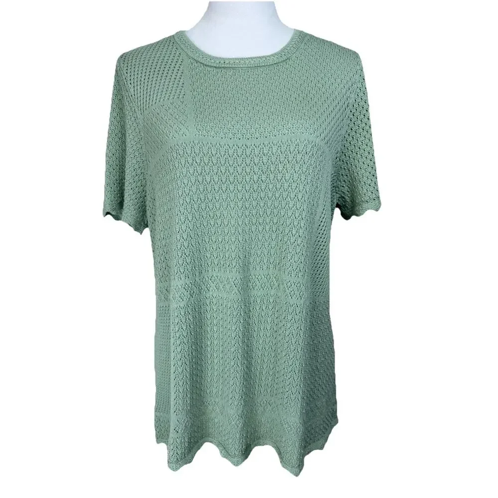Chico's 3 (US 16) Lightweight Sweater‎ Short Sleeves Scalloped Hem Spring